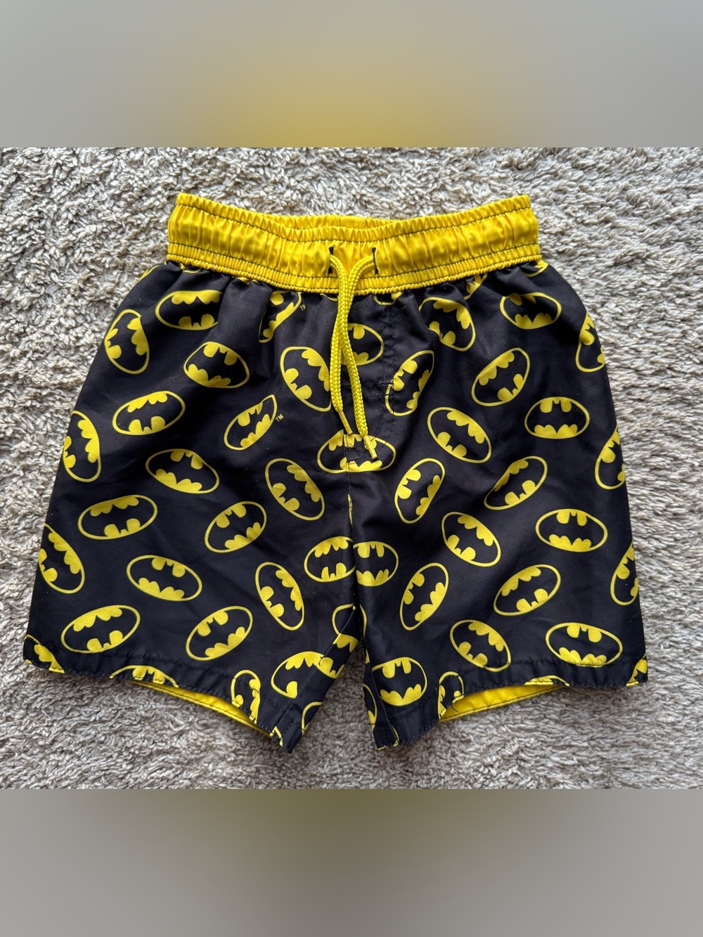 Batman Logo Swim Trunks | Boys Size 3T | Black & Yellow DC Comics Swim Shorts